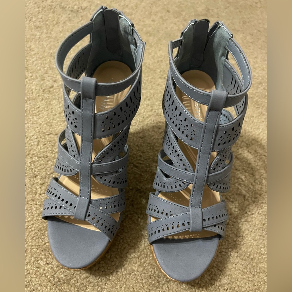 Dusty blue wedge heels